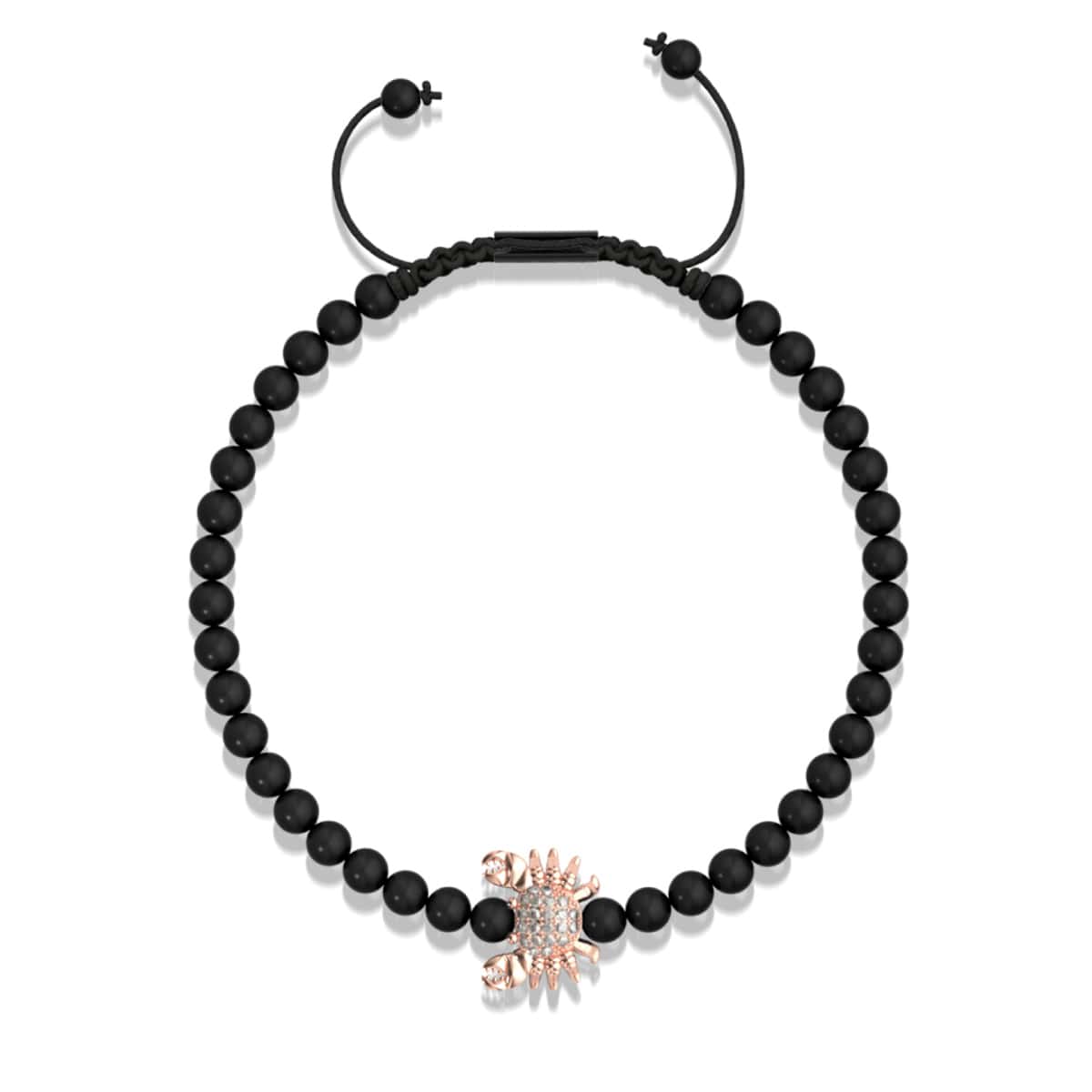 Kristall-Seekrabbe | 18 Karat Roségold & Rotguss | Schwarz | Makramee-Charmballa-Armband